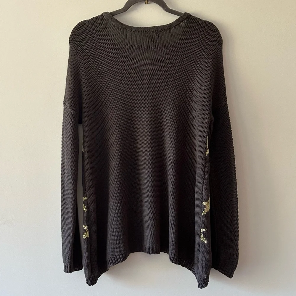 ⭐️ Eve Sweter Cotton Dark Grey Gold Stars Women’s Size S - Picture 3 of 8